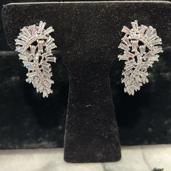 Cubic Zirconia Paisley Baguettes Earrings-Boutique - Picture 2 of 9